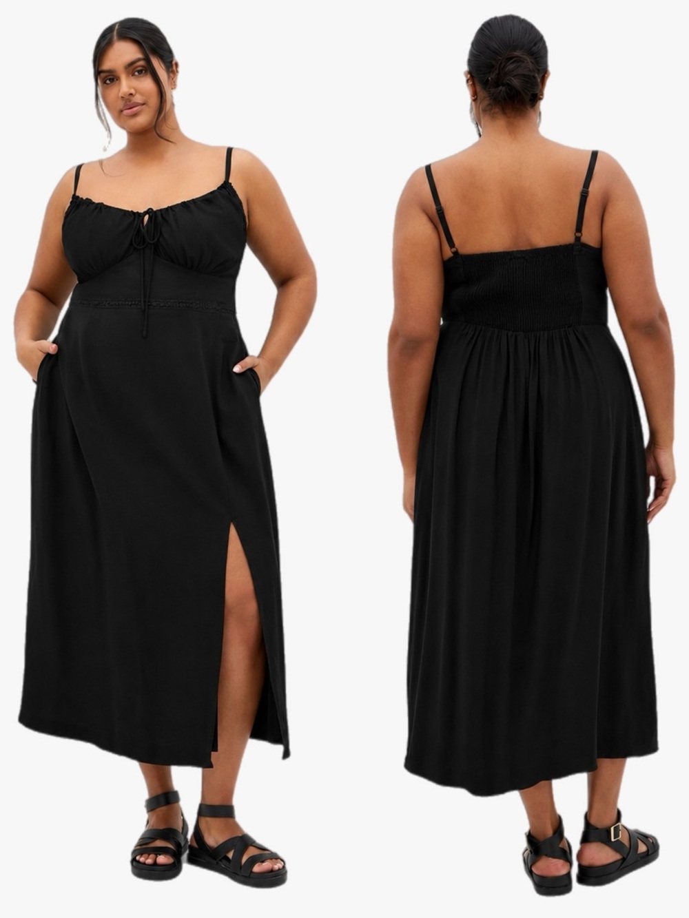 NWT City Chic Large US 20 Sweet Pea Maxi Dress Smocked Baby Doll Solid Black